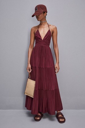 Patrizia Pepe Ankle-length Bare-back Pleated Dress Lila | QMUVTW-392