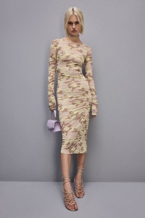 Patrizia Pepe Camouflage Print Tulle Dress Militare | JIBQFL-416