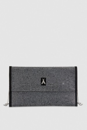 Patrizia Pepe Clutch Bag With Rhinestones And Shoulder Strap Schwarz | TCXOVZ-254