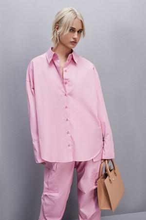 Patrizia Pepe Essential Cotton Over Shirt Rosa | TCYEZS-092