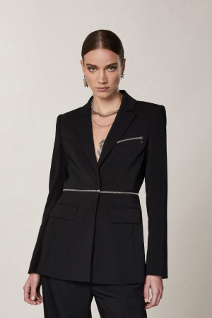 Patrizia Pepe Essential Crepe Jacket With Zipper Schwarz | PQSZIU-705