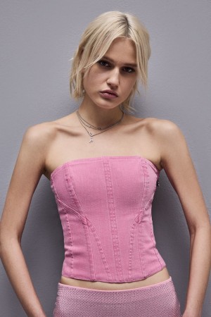 Patrizia Pepe Essential Denim Bustier Rosa | QMXACR-817