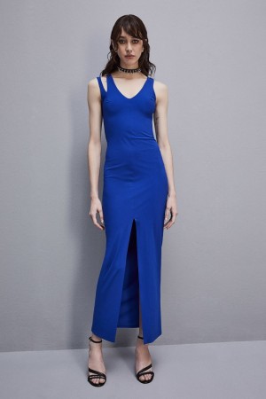 Patrizia Pepe Essential Technical Jersey V-neck Dress Hellblau | TYBXJQ-495