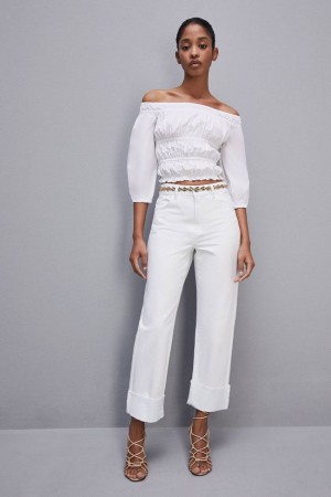 Patrizia Pepe Essential White Bull Denim Pants Weiß | QXGHCZ-924