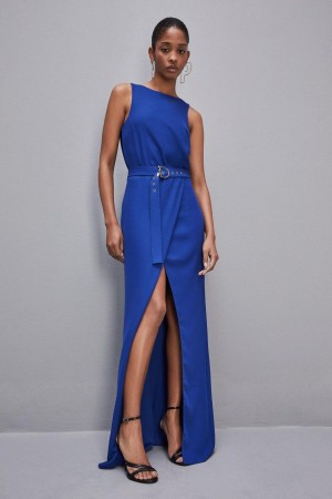 Patrizia Pepe Extra Long Soft Sleeveless Dress In Twill Hellblau | QTUFNA-764