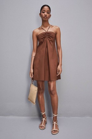 Patrizia Pepe Flared Mini Dress With Bare Shoulders Braun | ARVJTE-478