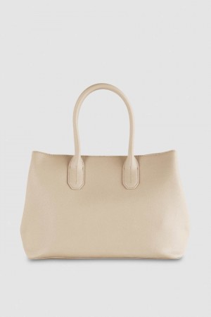 Patrizia Pepe Fly Leather Shopping Bag With Shoulder Strap Beige | ARNJZS-347