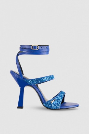 Patrizia Pepe Glitter-coated Fabric Heeled Sandal Blau | GPXKWZ-495