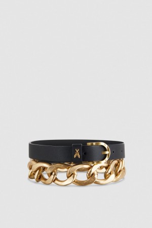 Patrizia Pepe Golden Maxi Chain Belt Schwarz | JKNYZL-607