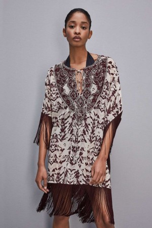 Patrizia Pepe Hand-embroidered Kaftan With Georgette Fringing Mehrfarbig | VOSGDW-072