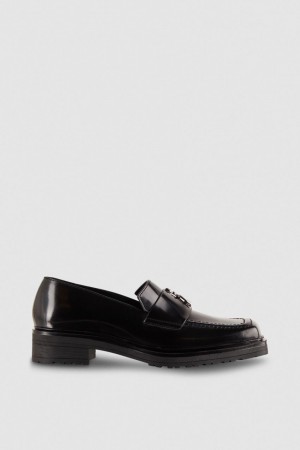 Patrizia Pepe Leather Square Toe Moccasins Schwarz | BPDYCN-576