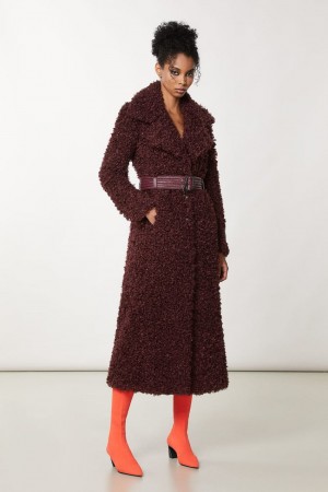 Patrizia Pepe Long Fluffy Coat With Belt Lila | DTPIKG-132