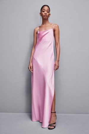 Patrizia Pepe Long Viscose Satin Mermaid Dress Rosa | JEUOSY-058