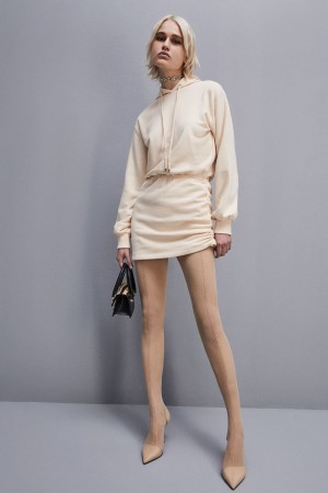 Patrizia Pepe Long-sleeved Fleece Dress Beige | JGVAST-309