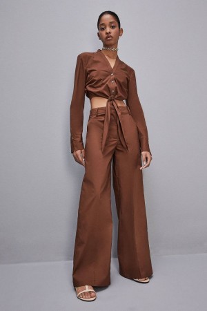 Patrizia Pepe Low-waisted Palazzo Fit Pants Braun | APYBWM-062