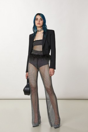 Patrizia Pepe Mesh Pants With Rhinestones Schwarz | ARZBFE-691