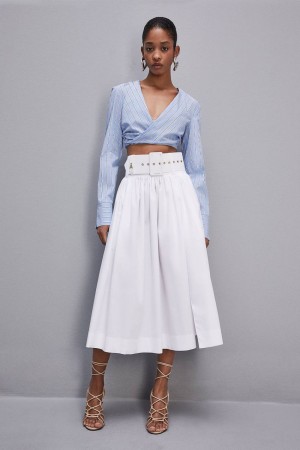 Patrizia Pepe Midi Flared Skirt With Belt Weiß | BFIHOX-245