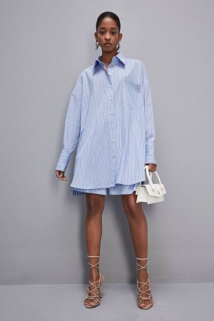 Patrizia Pepe Mini Over Shirt Dress Hellblau | YJDXSM-475