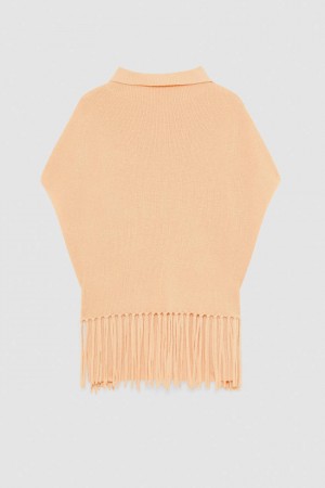 Patrizia Pepe Organic Wool Fringed Poncho Beige | VHKZYF-985