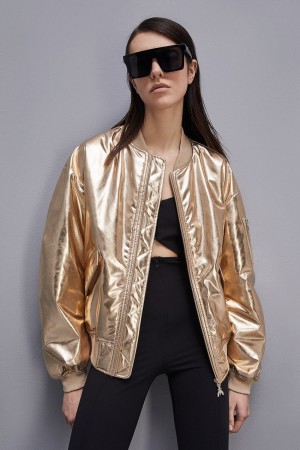 Patrizia Pepe Padded Over Bomber Jacket Gold | ASCMPK-804