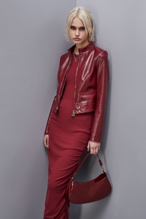 Patrizia Pepe Patent Leather Slim Biker Jacket Rot | ASGWUI-560