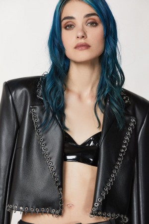 Patrizia Pepe Post Punk Cropped Jacket Schwarz | VWTKJR-198