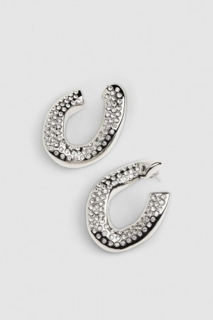 Patrizia Pepe Rhinestone Maxichain Earrings Silber | PMTFRZ-308