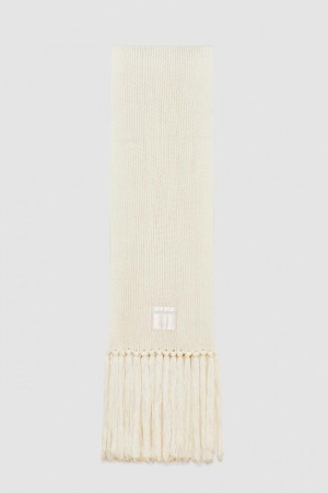 Patrizia Pepe Ribbed Scarf With Fabric Fringes Beige | QXDZKS-248