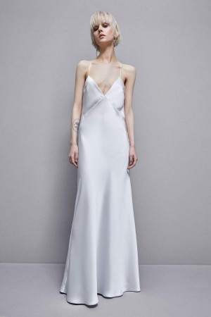 Patrizia Pepe Sleeveless Long Satin Dress Weiß | TYLNJI-462