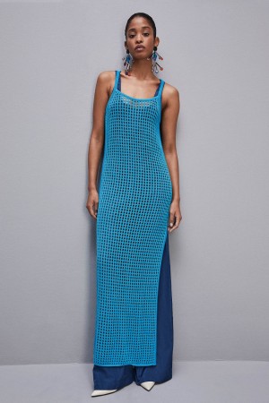 Patrizia Pepe Sleeveless Viscose Blend Mesh Dress Hellblau | FORBZK-087