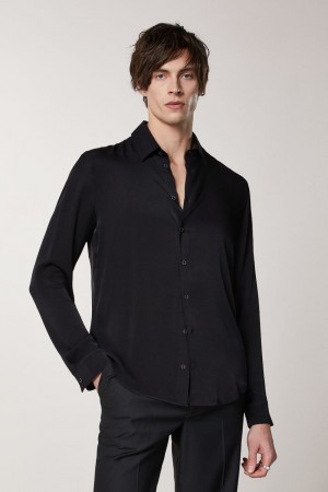 Patrizia Pepe Solid-colored Shirt In Viscose Twill Schwarz | FMIOAK-085