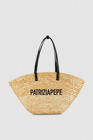 Patrizia Pepe Straw Shopper Beige | LFMXYO-451