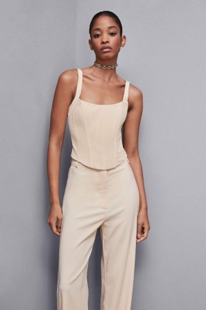 Patrizia Pepe Stretch Fabric Bustier Top Beige | YPQECB-673