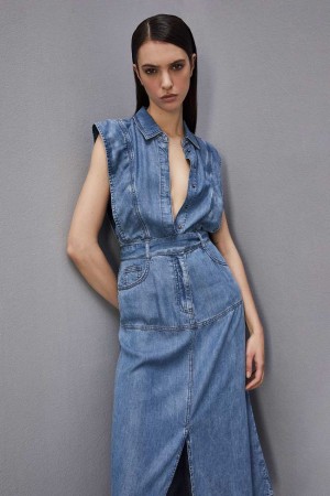 Patrizia Pepe Tencel Denim Sleeveless Dress Hellblau | QXWCAE-374