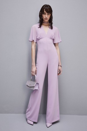 Patrizia Pepe V-neck Jumpsuit In Sablè Crepe Fabric Lila | WSMVQE-518