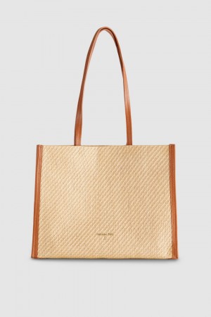 Patrizia Pepe Woven Fabric Shopping Bag Braun | BRFNIK-692