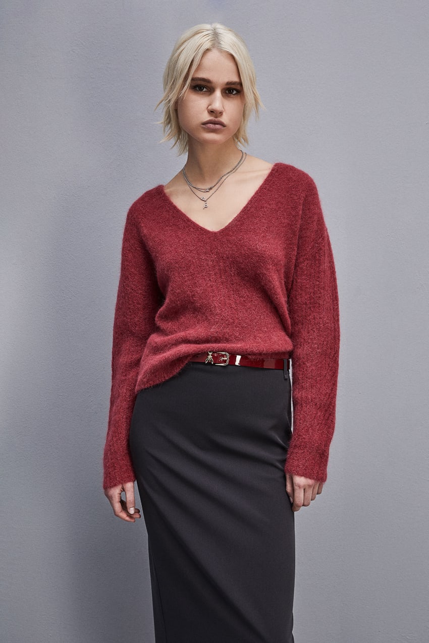 Patrizia Pepe Alpaca-blend Sweater With V-neck Rot | BJMGZE-513