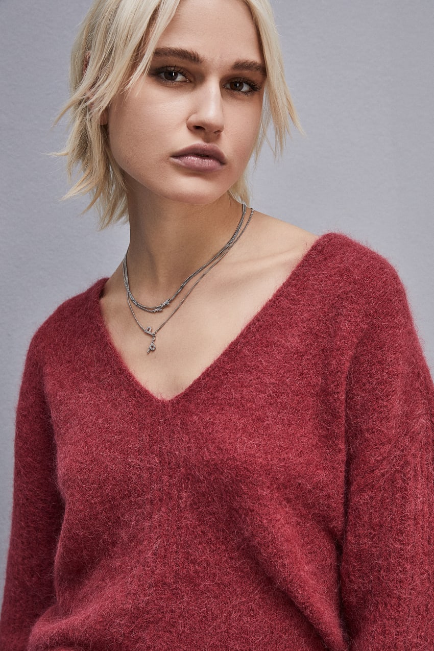 Patrizia Pepe Alpaca-blend Sweater With V-neck Rot | BJMGZE-513