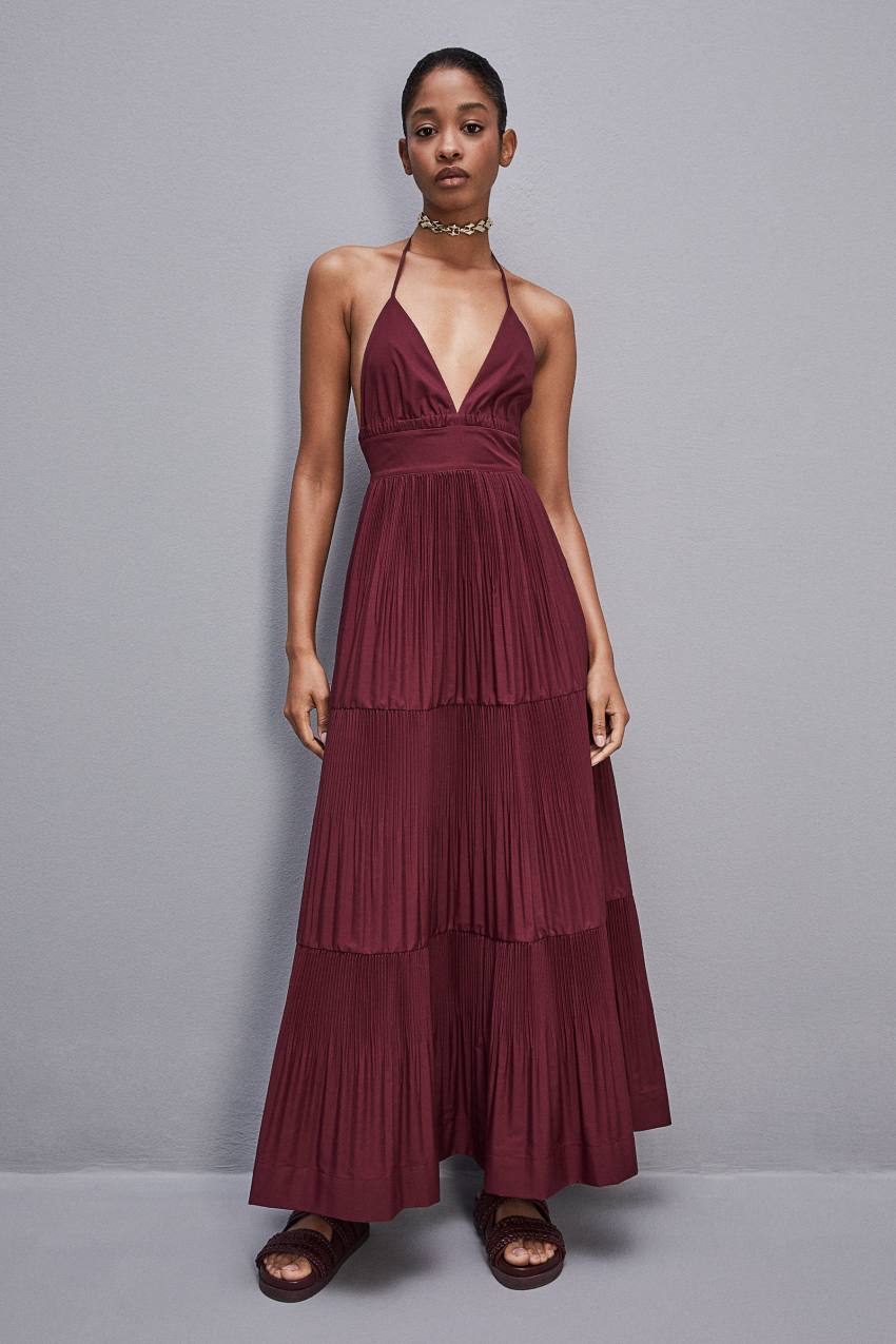 Patrizia Pepe Ankle-length Bare-back Pleated Dress Lila | QMUVTW-392