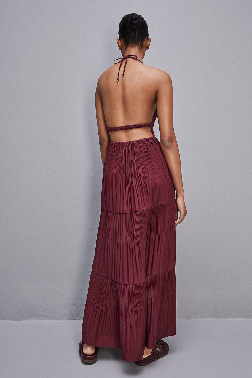 Patrizia Pepe Ankle-length Bare-back Pleated Dress Lila | QMUVTW-392