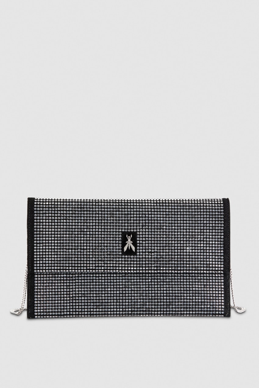 Patrizia Pepe Clutch Bag With Rhinestones And Shoulder Strap Schwarz | TCXOVZ-254