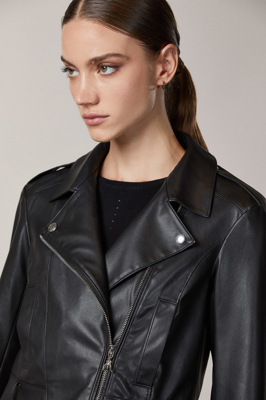 Patrizia Pepe Coated Fabric Biker Jacket Schwarz | ELKWJQ-018