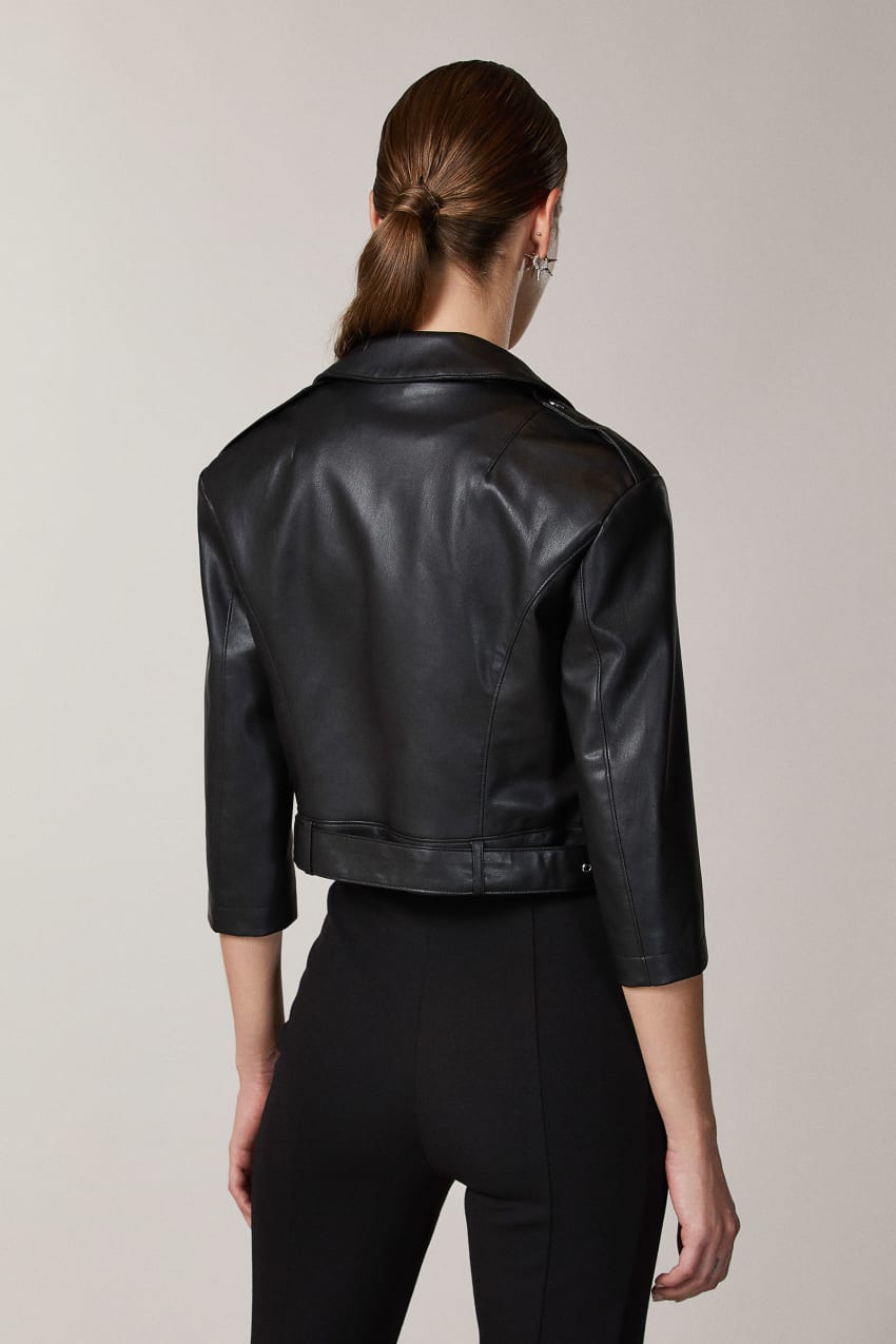 Patrizia Pepe Coated Fabric Biker Jacket Schwarz | ELKWJQ-018