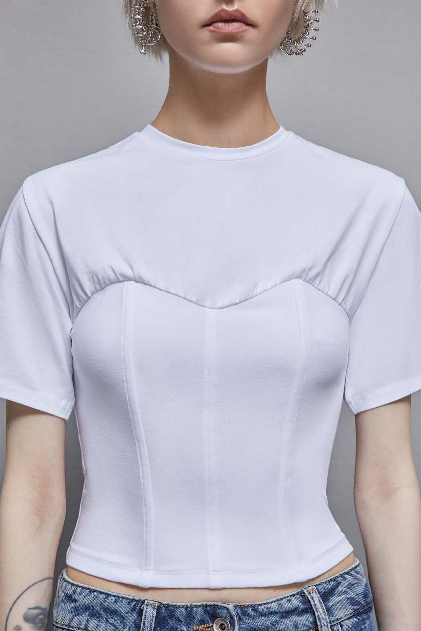 Patrizia Pepe Cotton Jersey Bustier T-shirt Weiß | YLKMED-564