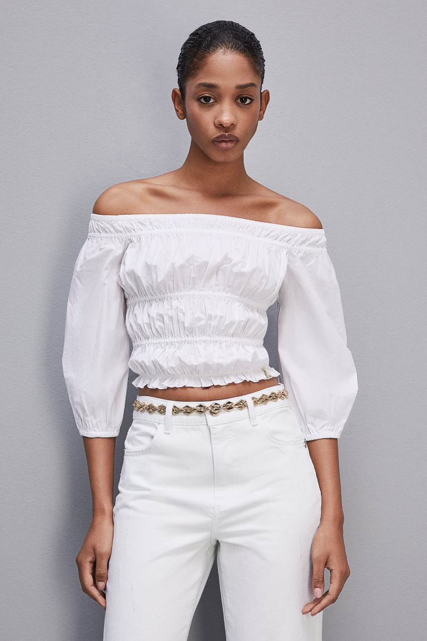 Patrizia Pepe Cotton Off-shoulder Top Weiß | EHZDKS-825