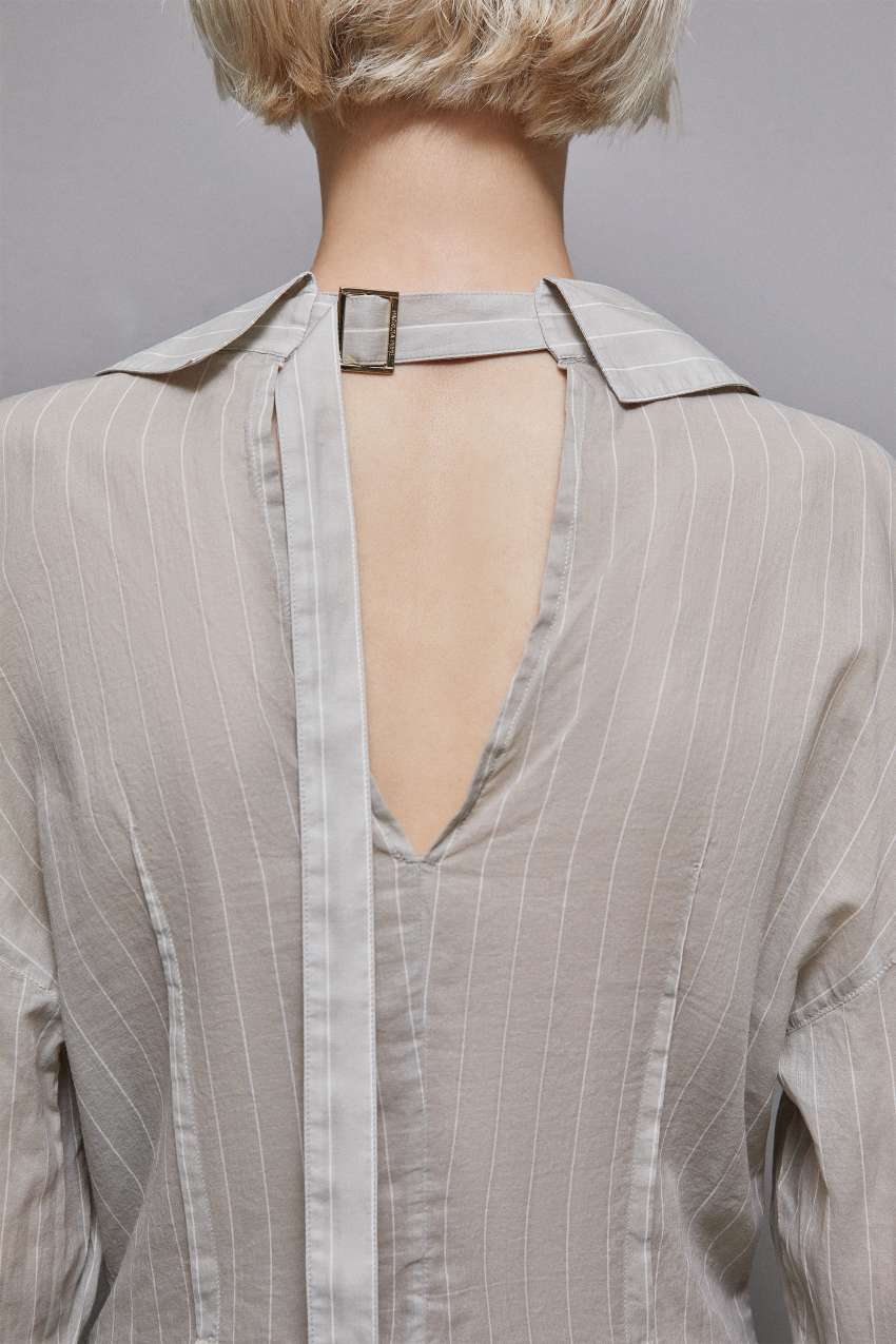 Patrizia Pepe Cotton Pinstripe Shirt Grau | PKTNRE-356