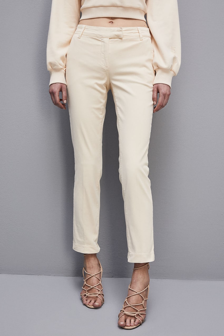 Patrizia Pepe Cotton Satin Chino Pants Beige | BGDVQY-276