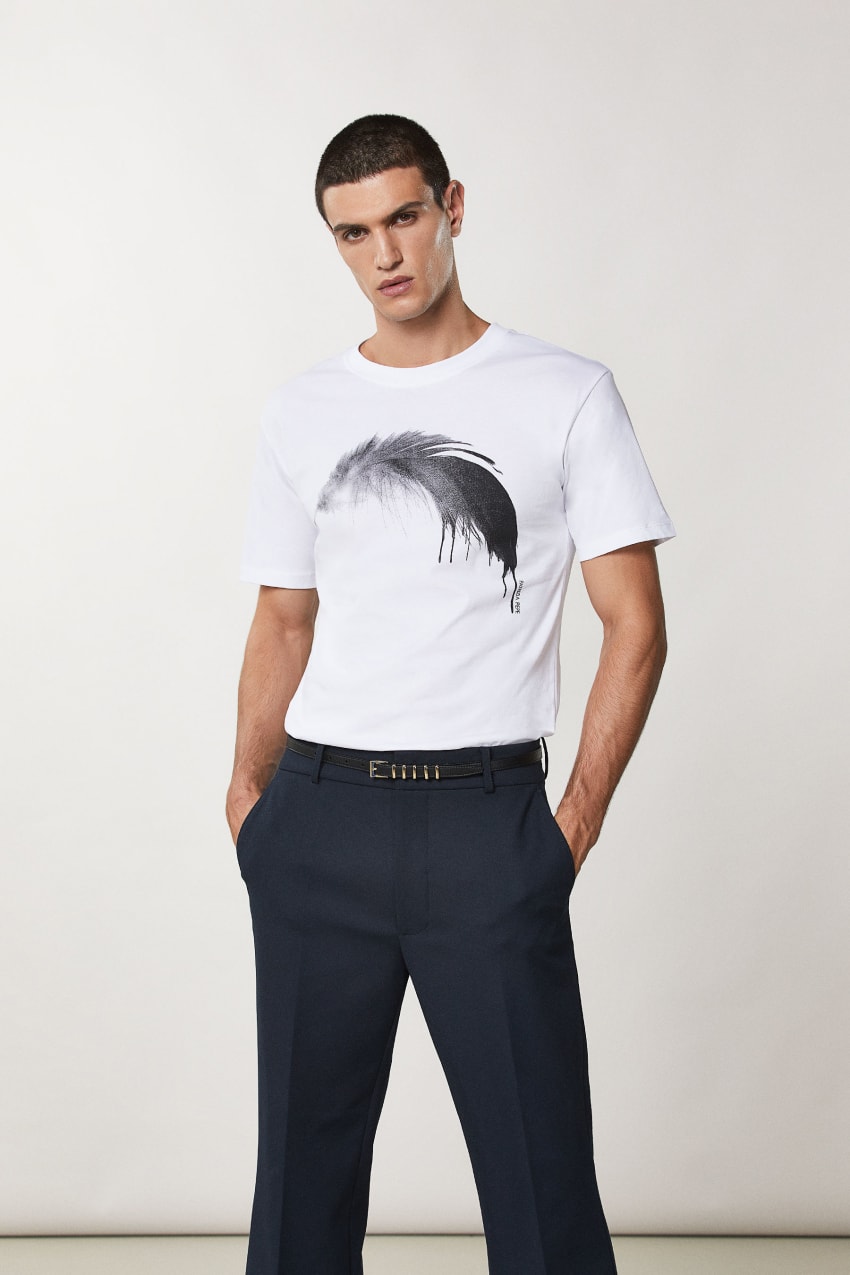 Patrizia Pepe Cotton T-shirt With Feather Print Weiß | TNAYEC-316