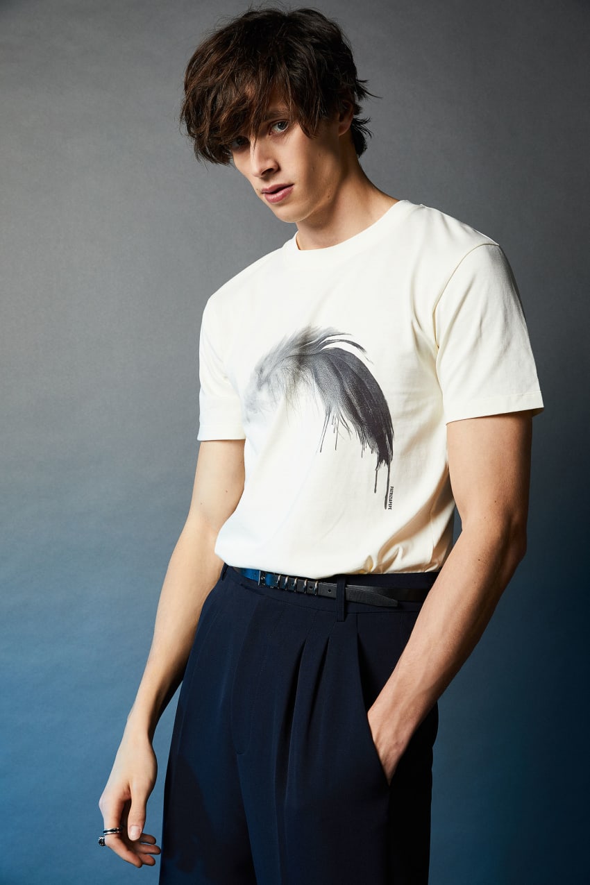 Patrizia Pepe Cotton T-shirt With Feather Print Weiß | TNAYEC-316