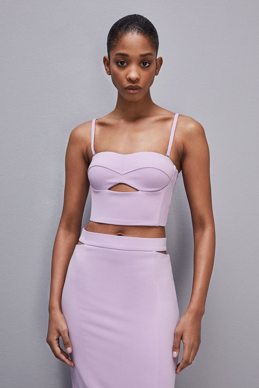 Patrizia Pepe Cut-out Bustier Top In Sablé Crepe Fabric Lila | BKCWPE-950